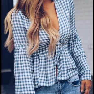 Blue Plaid Tie Top